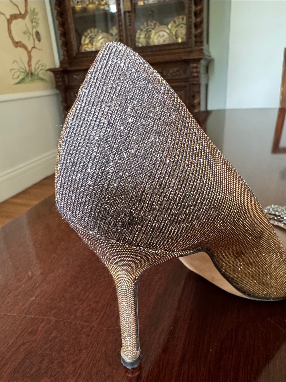 Manolo Blahnik Hangisi Silver Embellished Women's Pumps 37 - Picture 6 of 13